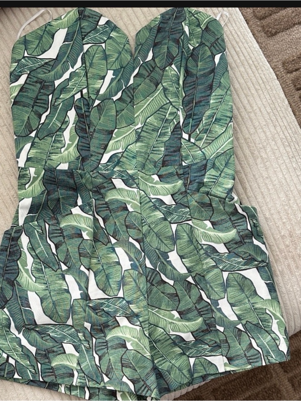 H&M Green Leaf Print Strapless Romper